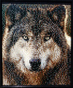 Lego mosaic depicting a wolf