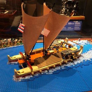 Lego model of Hokulea voyaging canoe